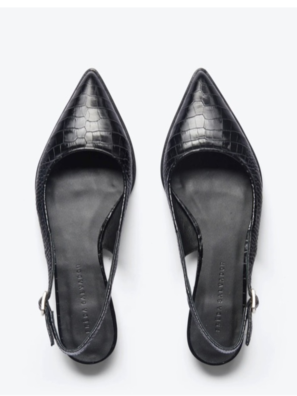 Freda Salvador Marie Black Croc-Embossed Pointed Slingback Flats - Picture 2 of 7
